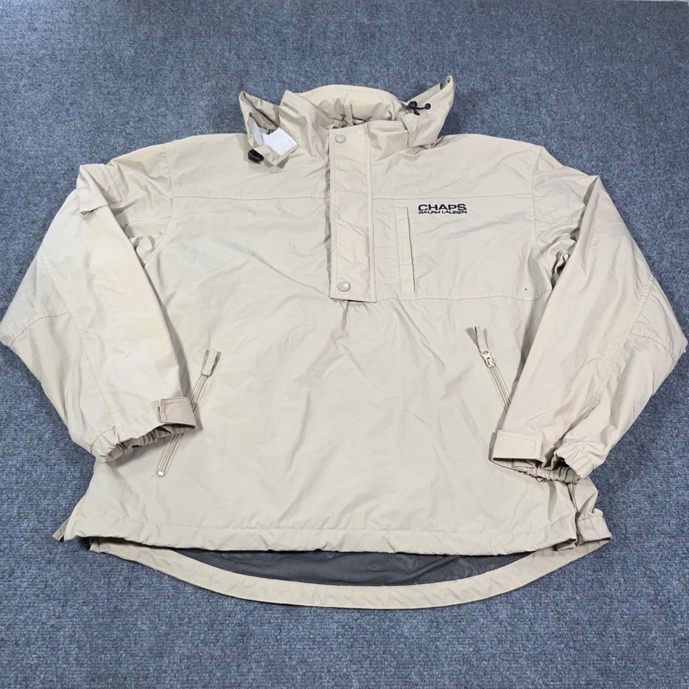 VTG Chaps Ralph Lauren Anorak Windbreaker Jacket Mens XL Mesh Lined Tan Grandpa